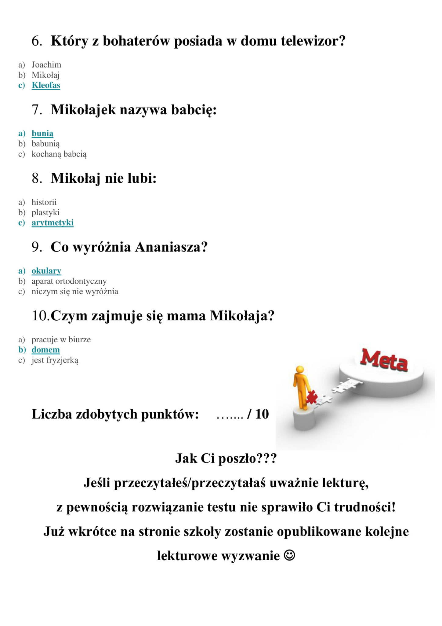 Test Z Lektury Zemsta Klasa 7 Odpowiedzi do testu z lektury „Mikołajek” – Szkoła Podstawowa Sióstr